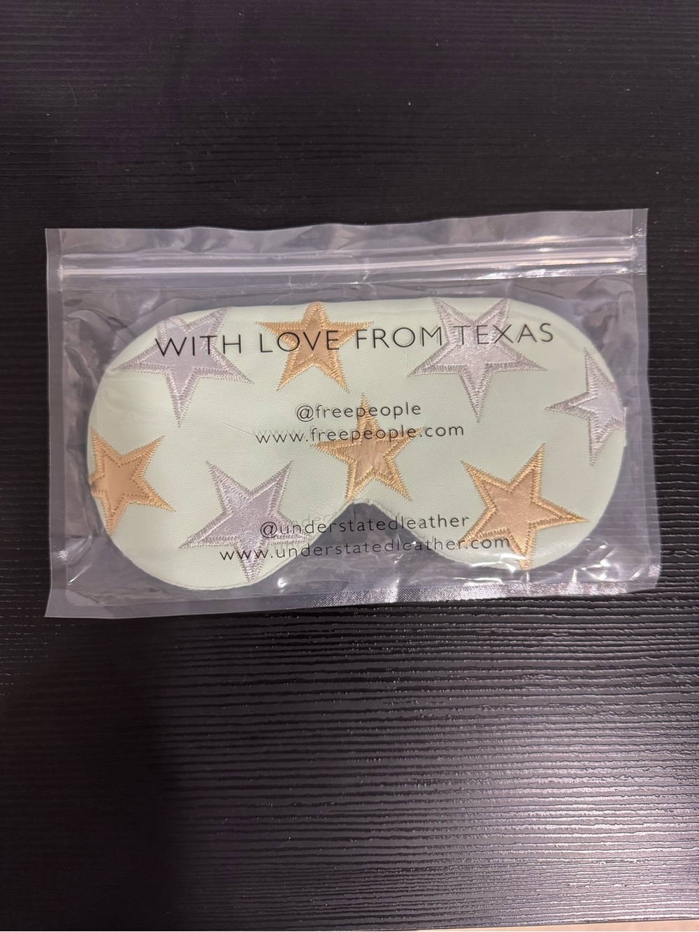 Free People Mint Star Appliqué Sleep Mask with Metallic Accents